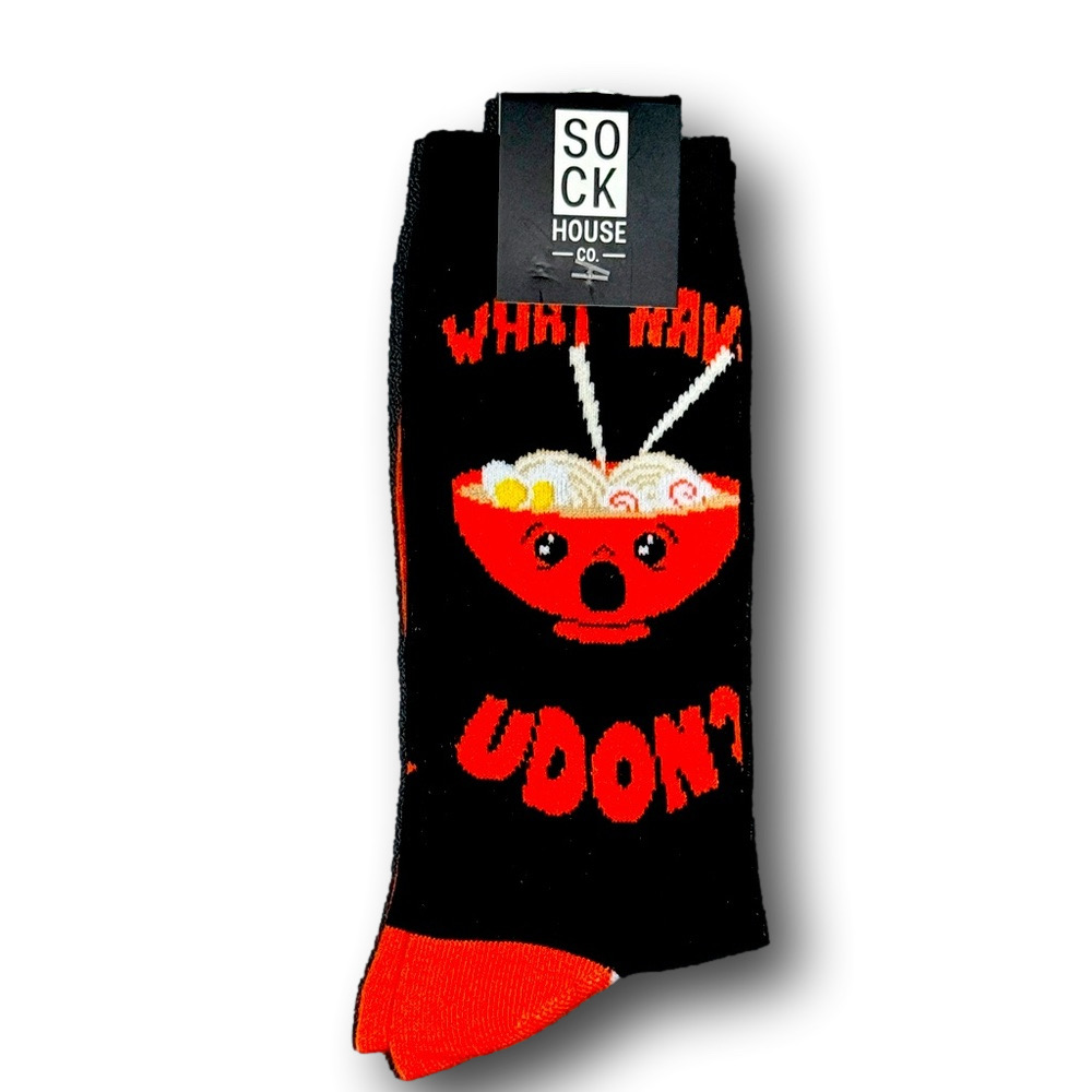 3/$18 Japanese Udon Noodles "What Have Udon" Funny Novelty Crew Socks - NWT